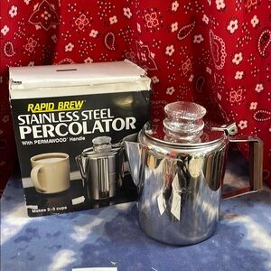 MCM Stainless Steel Percolator with Permawood Handle new never used